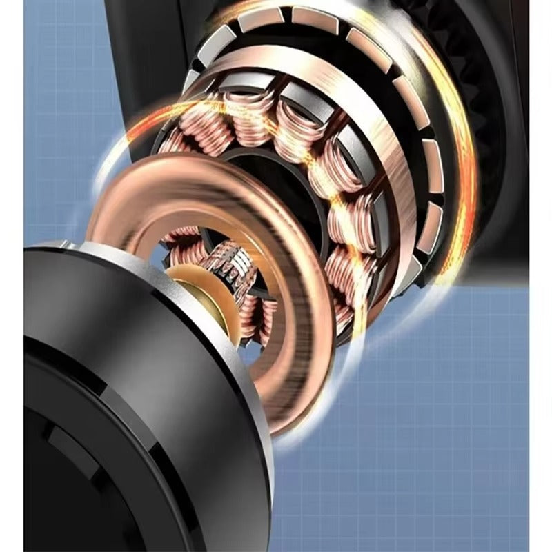 Close-up of a mechanical component with copper coils on a blue grid background