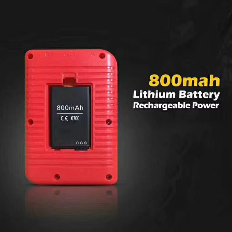 Red lithium battery pack with 800mAh label on a dark background