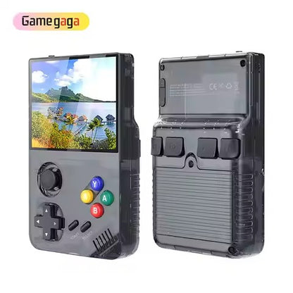 Handheld gaming console with screen displaying a scenic view, on a white background with 'Gamegaga' branding.