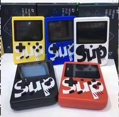 Five colorful handheld games with 'Sup' branding on a white surface.
